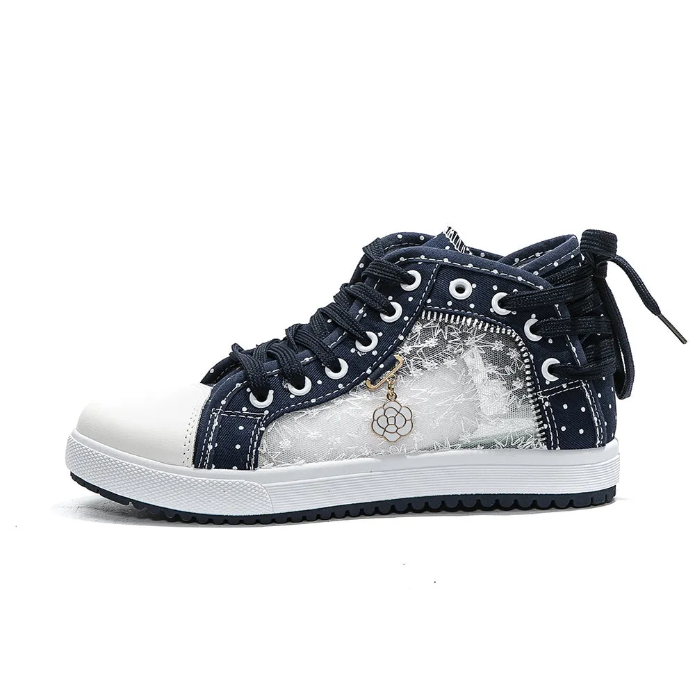 2024🔥New🔥Lace Mesh Breathable High Top Women's Canvas Shoes