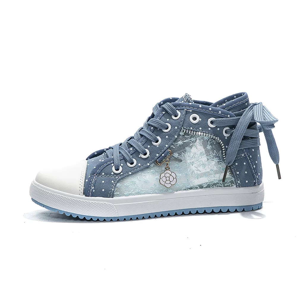 2024🔥New🔥Lace Mesh Breathable High Top Women's Canvas Shoes