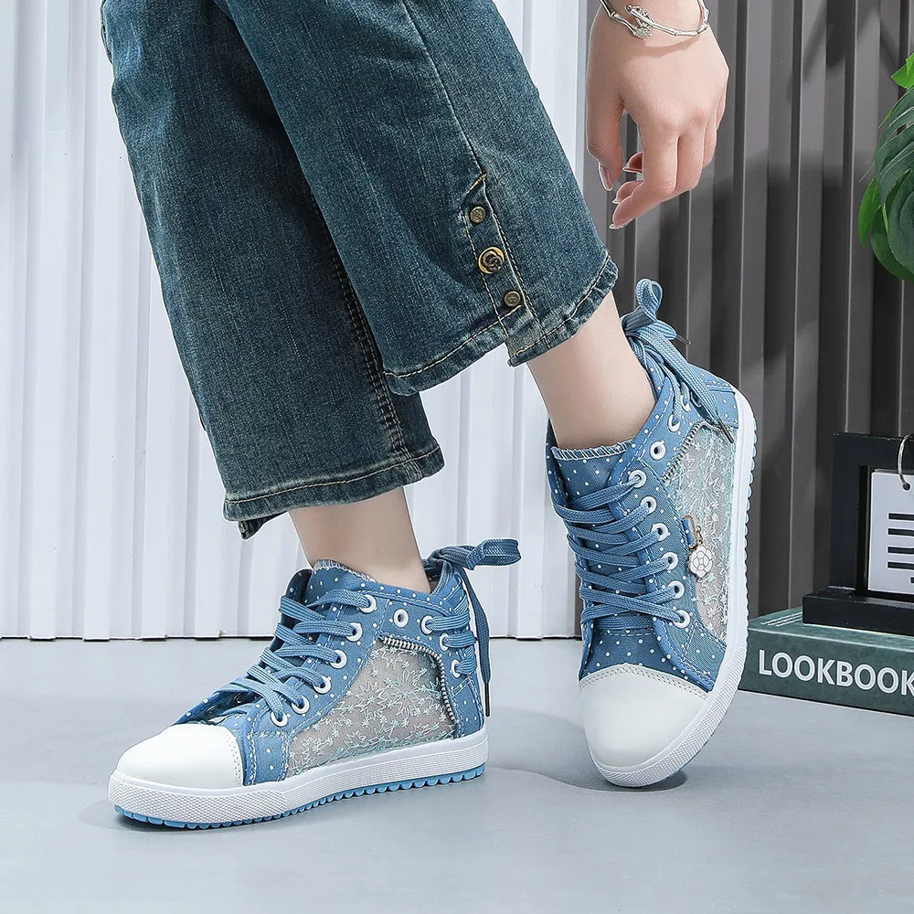 2024🔥New🔥Lace Mesh Breathable High Top Women's Canvas Shoes
