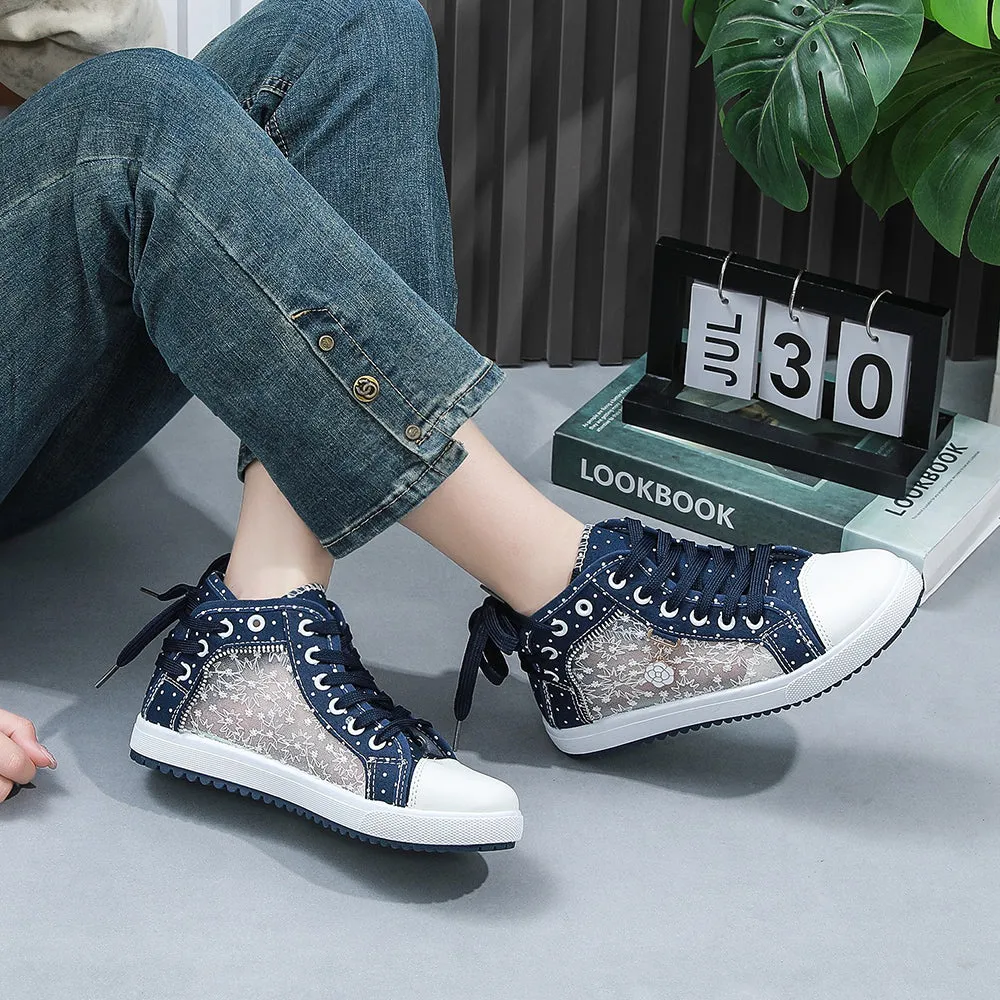 2024🔥New🔥Lace Mesh Breathable High Top Women's Canvas Shoes