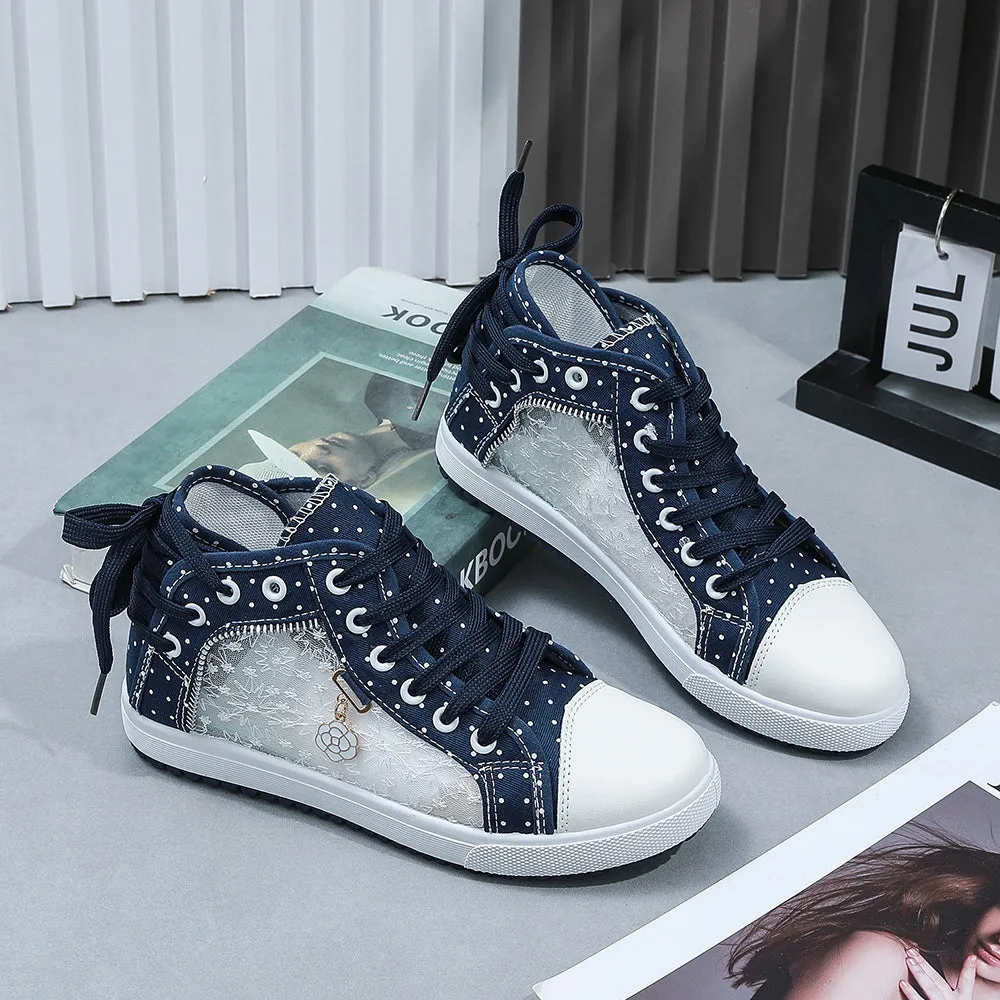 2024🔥New🔥Lace Mesh Breathable High Top Women's Canvas Shoes