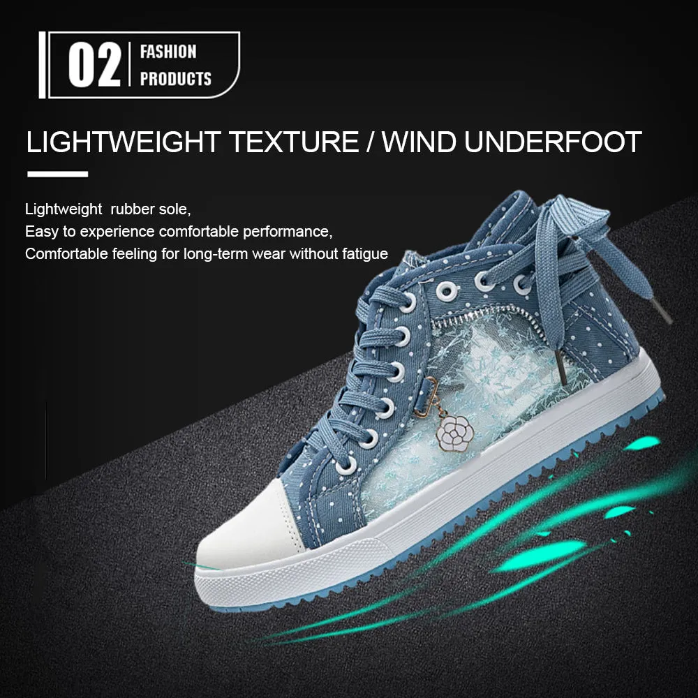 2024🔥New🔥Lace Mesh Breathable High Top Women's Canvas Shoes