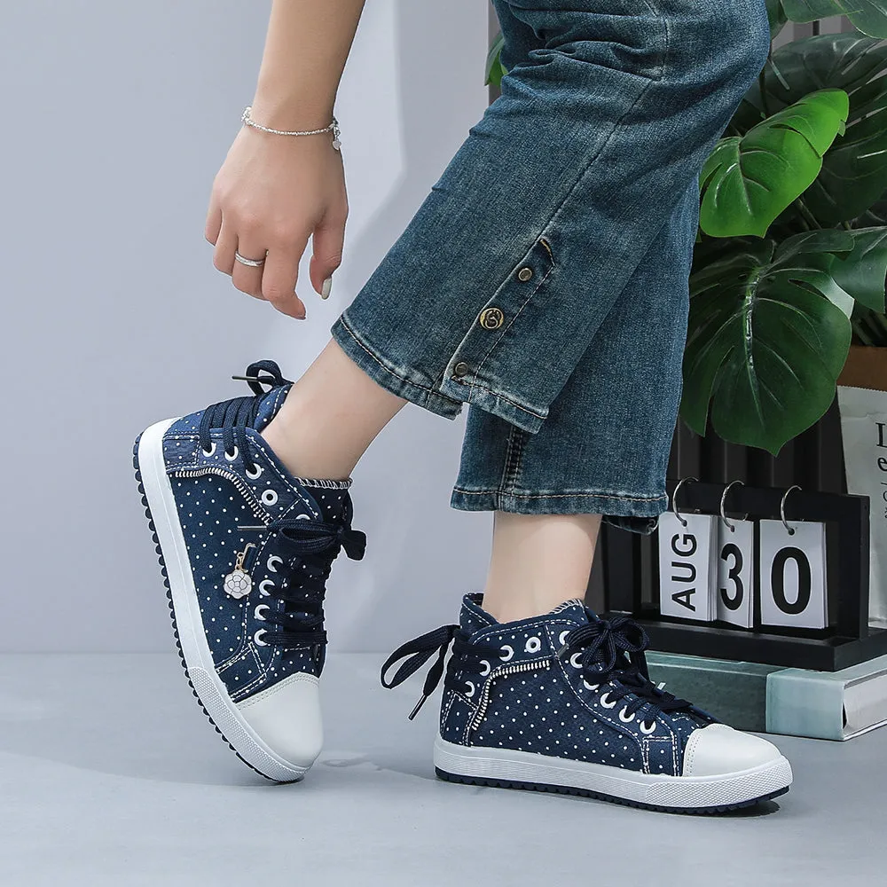 2024🔥New🔥Lace Mesh Breathable High Top Women's Canvas Shoes