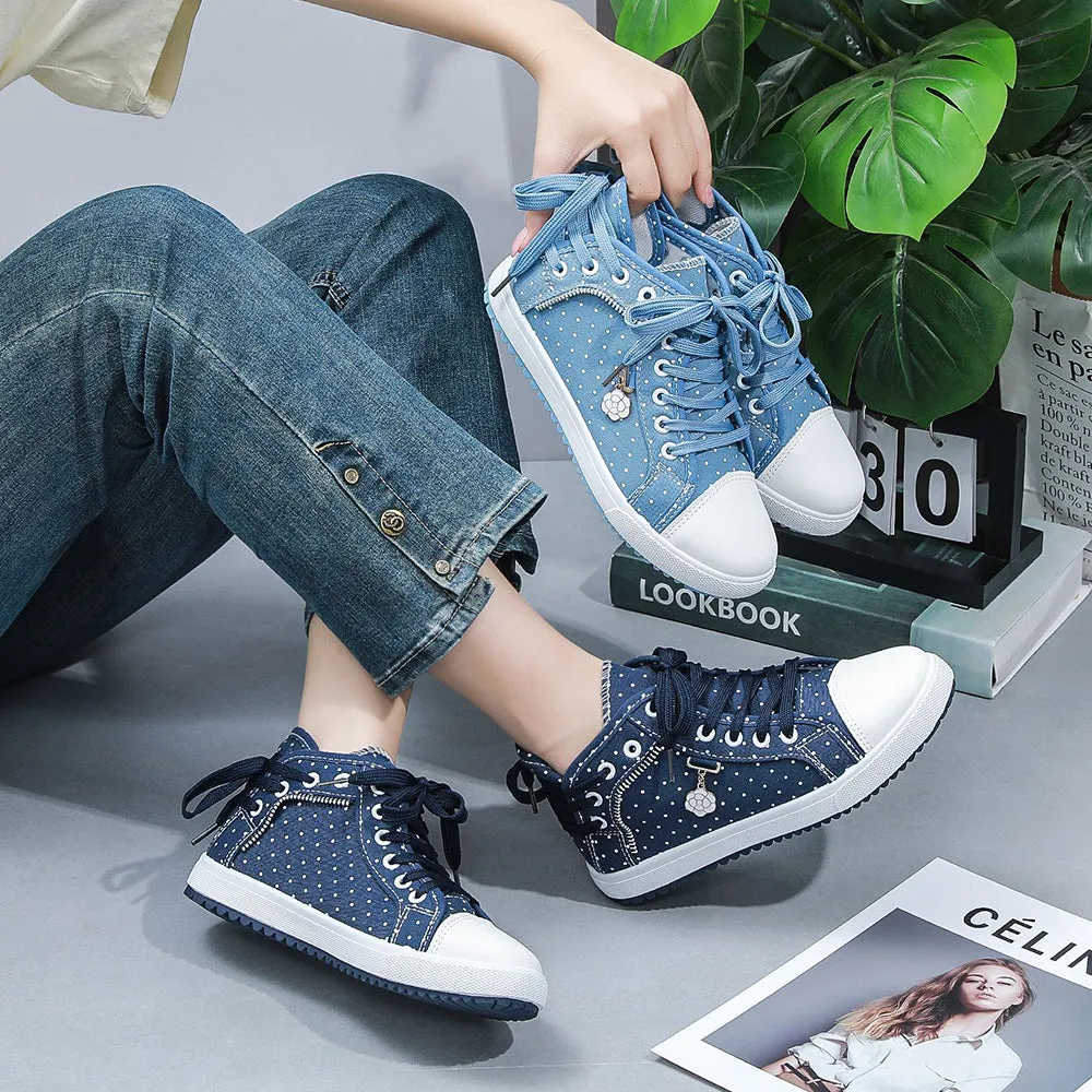 2024🔥New🔥Lace Mesh Breathable High Top Women's Canvas Shoes