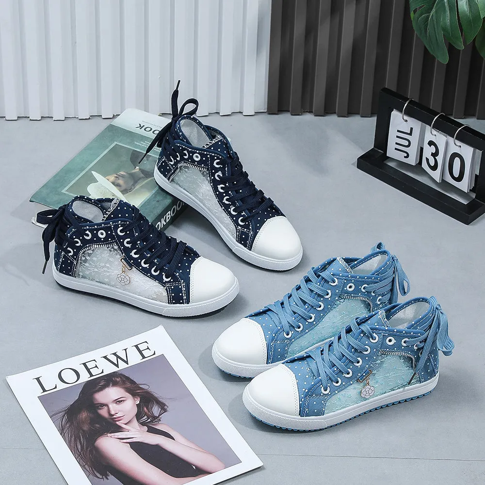 2024🔥New🔥Lace Mesh Breathable High Top Women's Canvas Shoes