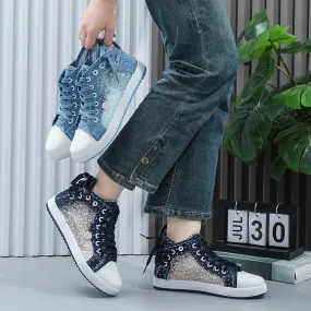 2024🔥New🔥Lace Mesh Breathable High Top Women's Canvas Shoes