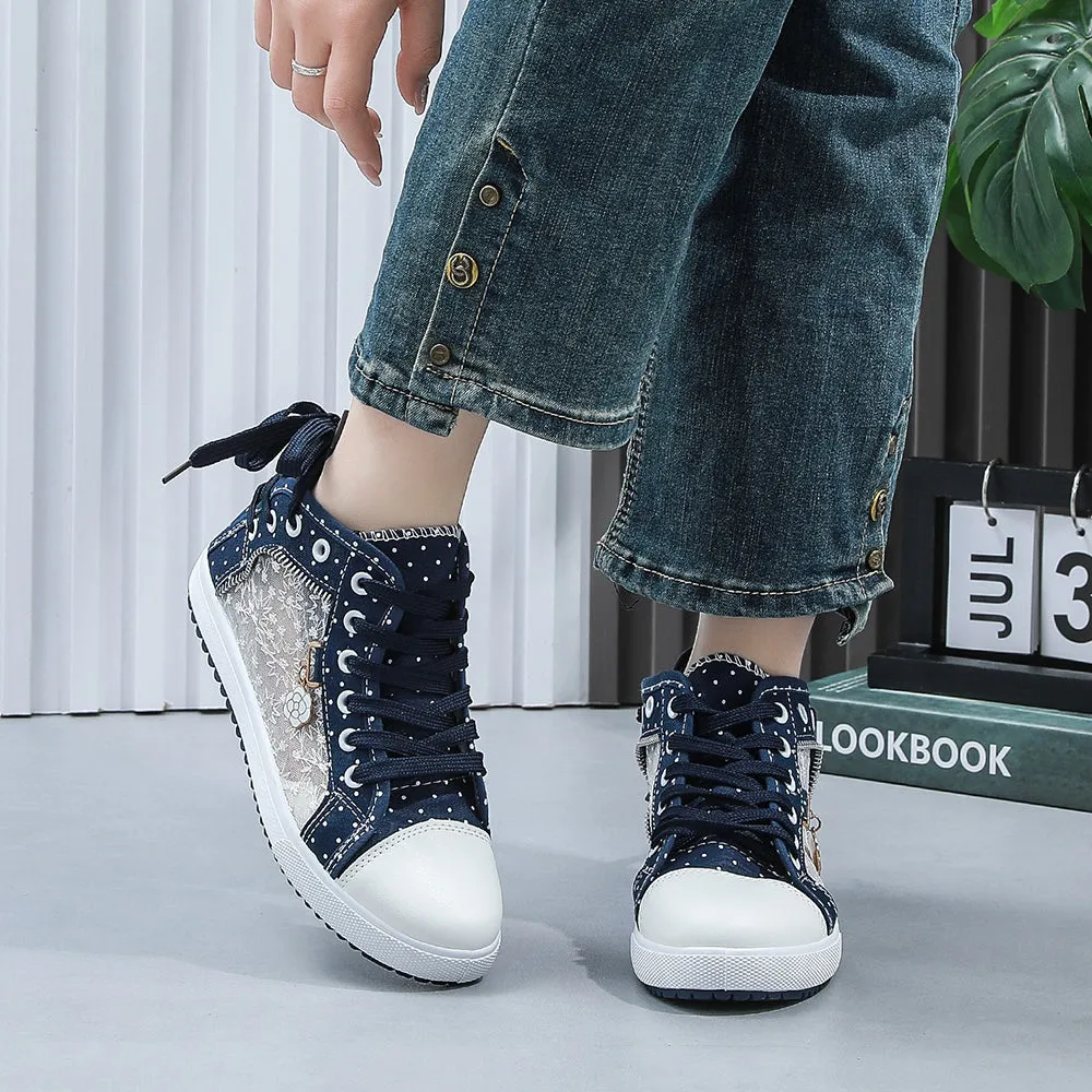 2024🔥New🔥Lace Mesh Breathable High Top Women's Canvas Shoes