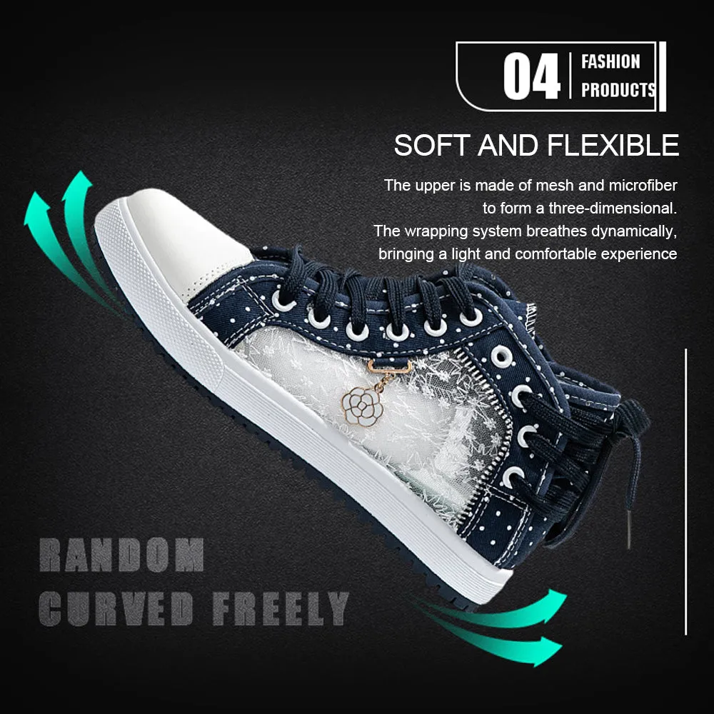 2024🔥New🔥Lace Mesh Breathable High Top Women's Canvas Shoes