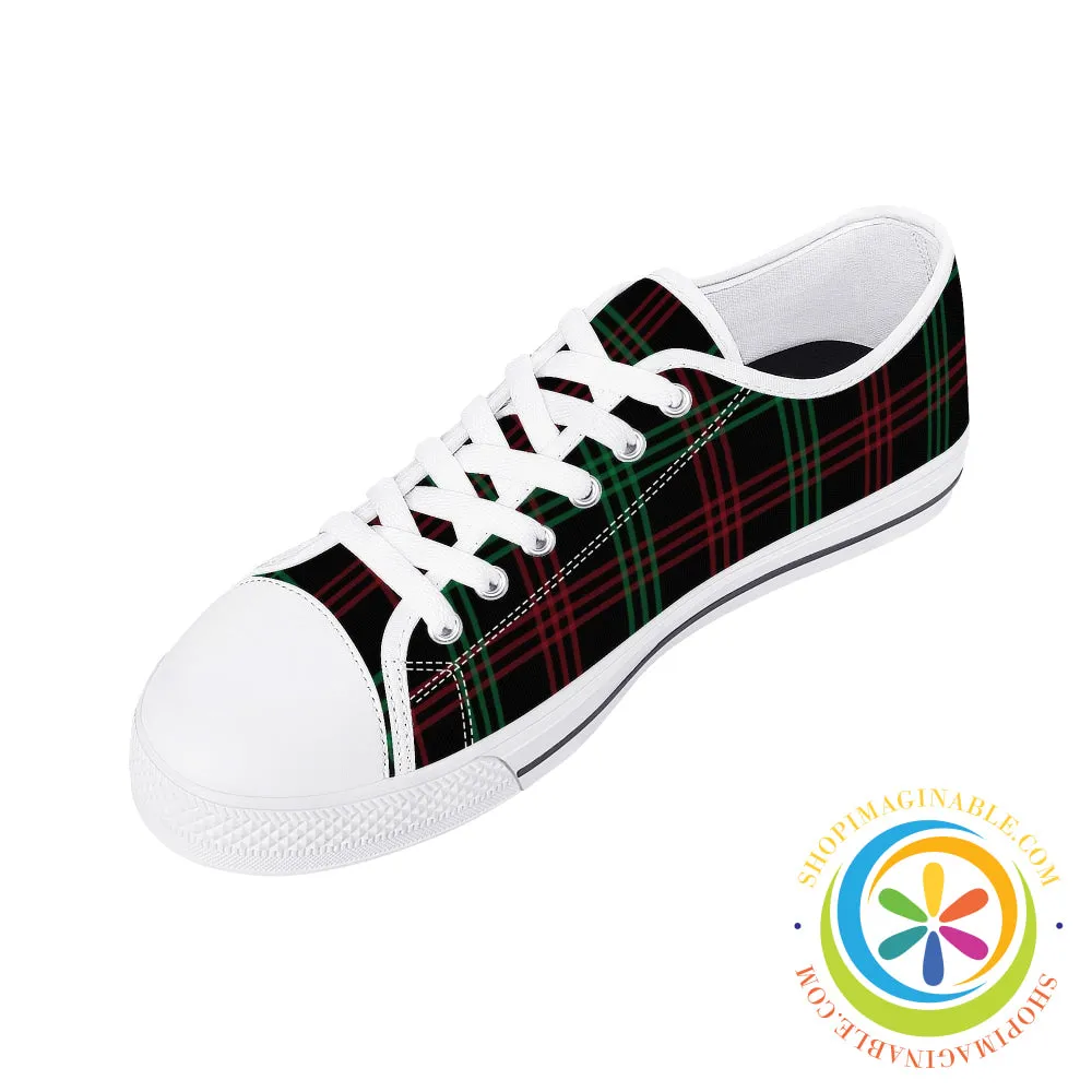Classic Green & Red Plaid Ladies Low Top Canvas Shoes