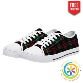 Classic Green & Red Plaid Ladies Low Top Canvas Shoes