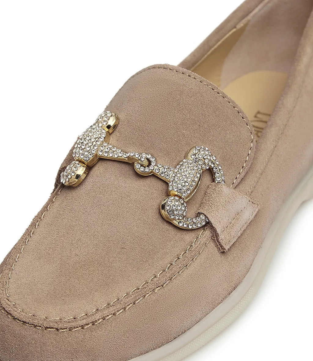 Crystal-embellished Beige suede loafers