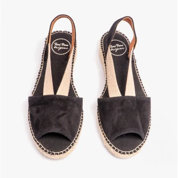 ELLA Ladies Suede Open-Toe Espadrilles Black