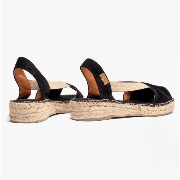 ELLA Ladies Suede Open-Toe Espadrilles Black
