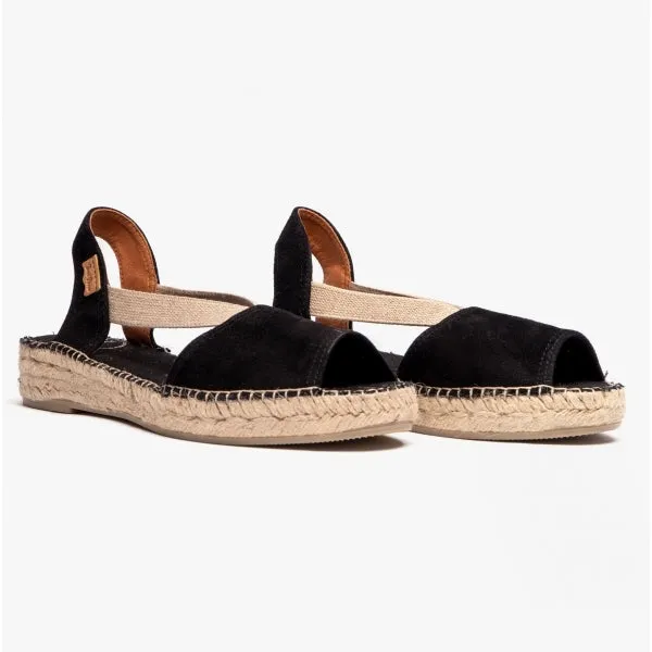 ELLA Ladies Suede Open-Toe Espadrilles Black