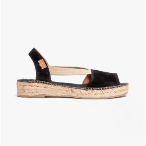ELLA Ladies Suede Open-Toe Espadrilles Black