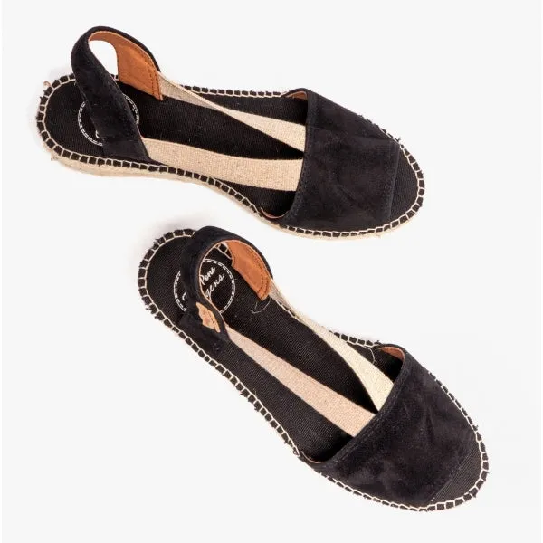 ELLA Ladies Suede Open-Toe Espadrilles Black