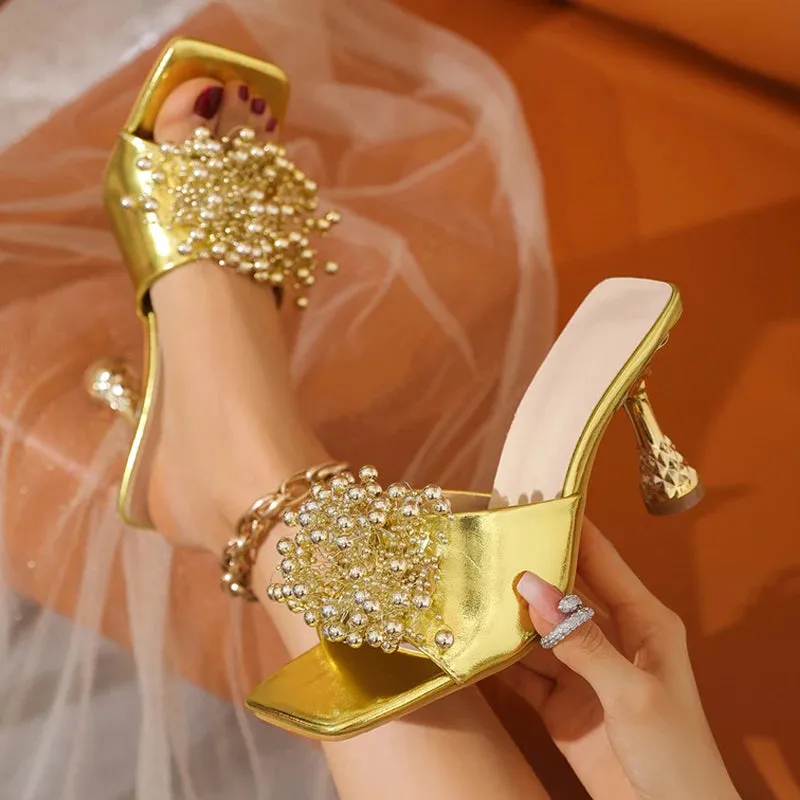Faux Pearl detail high heel Sandals