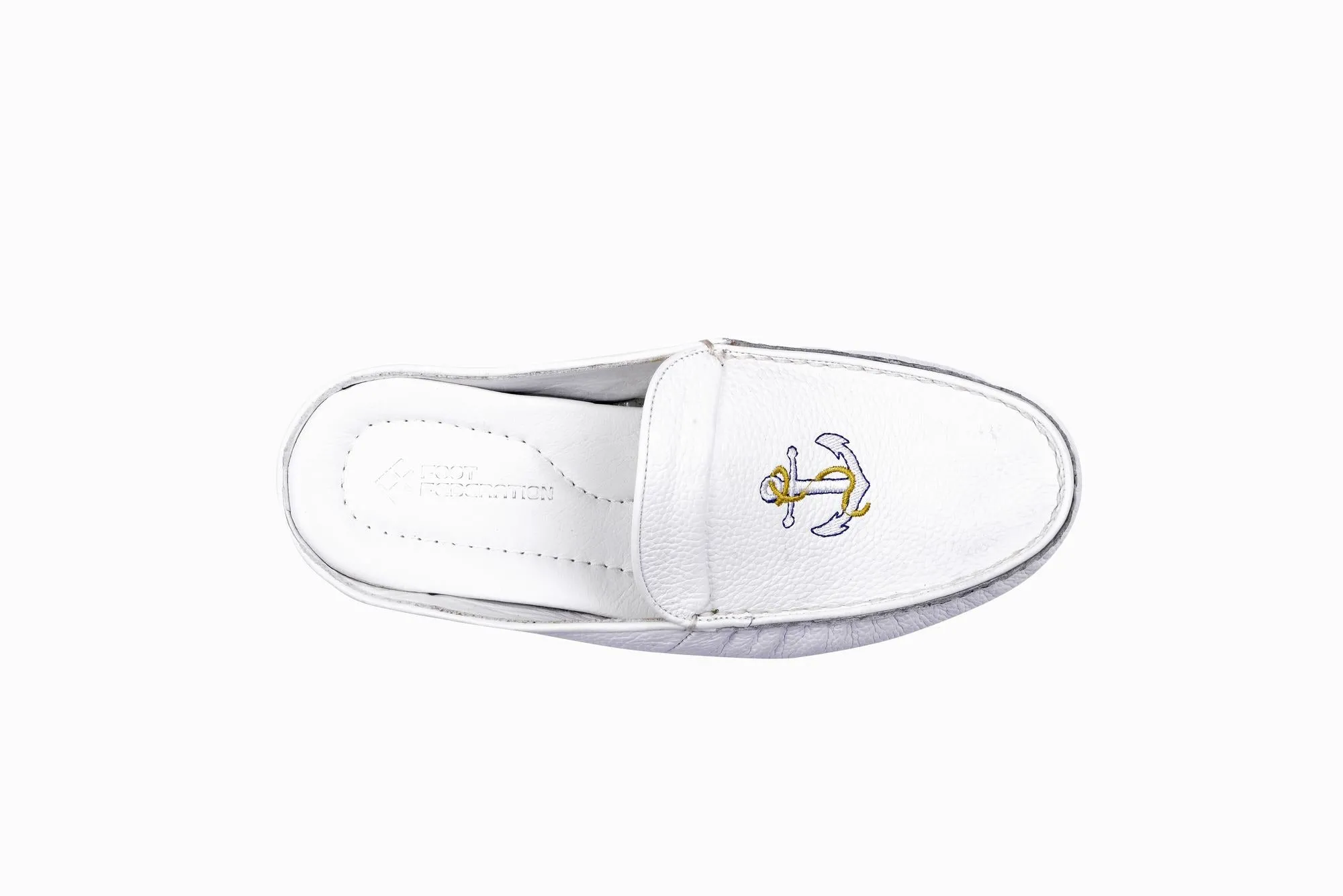 FOOT FEDERATION MARINE MOC-TOE MEN'S LEATHER SLIPPER WHITE