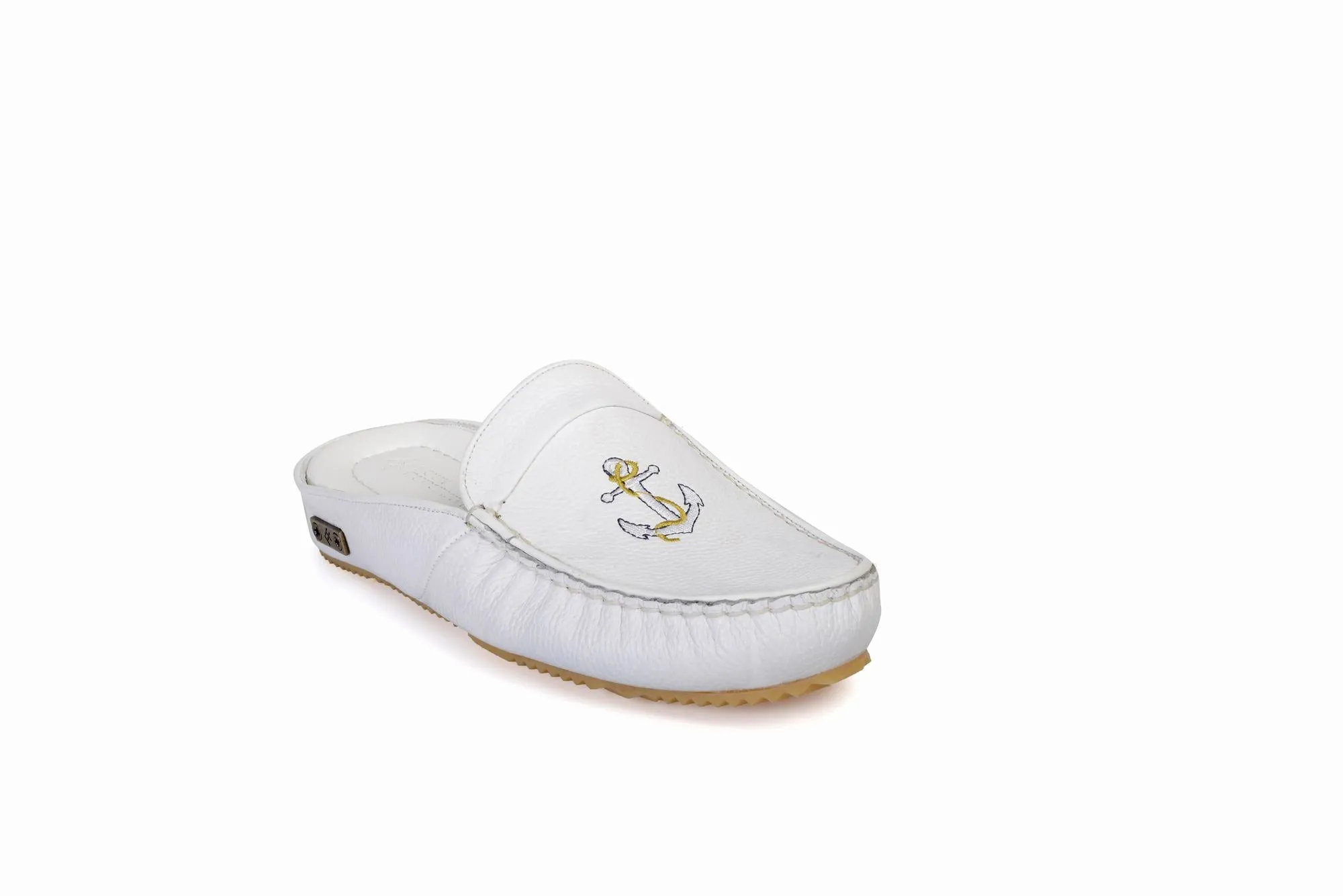 FOOT FEDERATION MARINE MOC-TOE MEN'S LEATHER SLIPPER WHITE