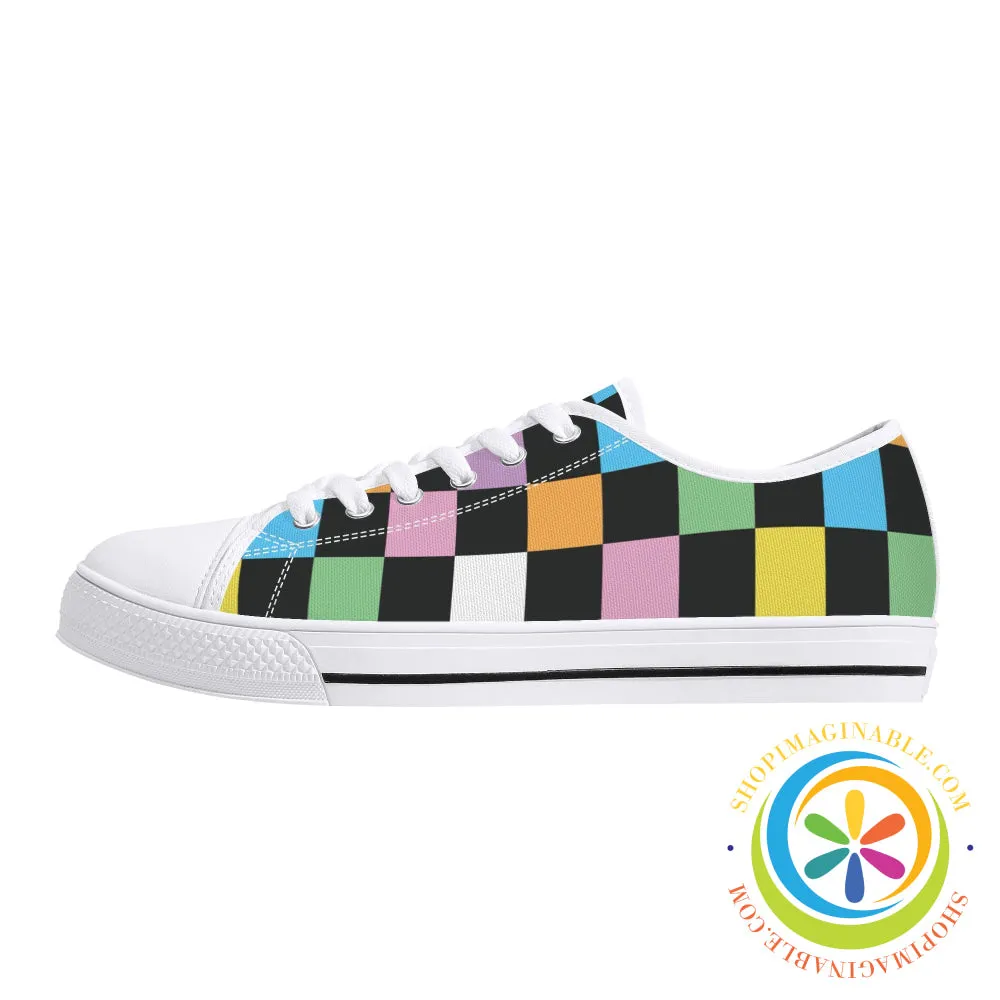 Funky Checkered Ladies Low Top Canvas Shoes