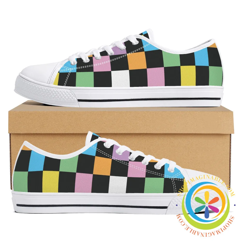 Funky Checkered Ladies Low Top Canvas Shoes