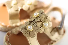 Golden Floral Sandals with Pearl Accents