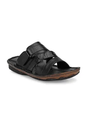 HITZ7357 Men's Black Leather Casual Open Slipper