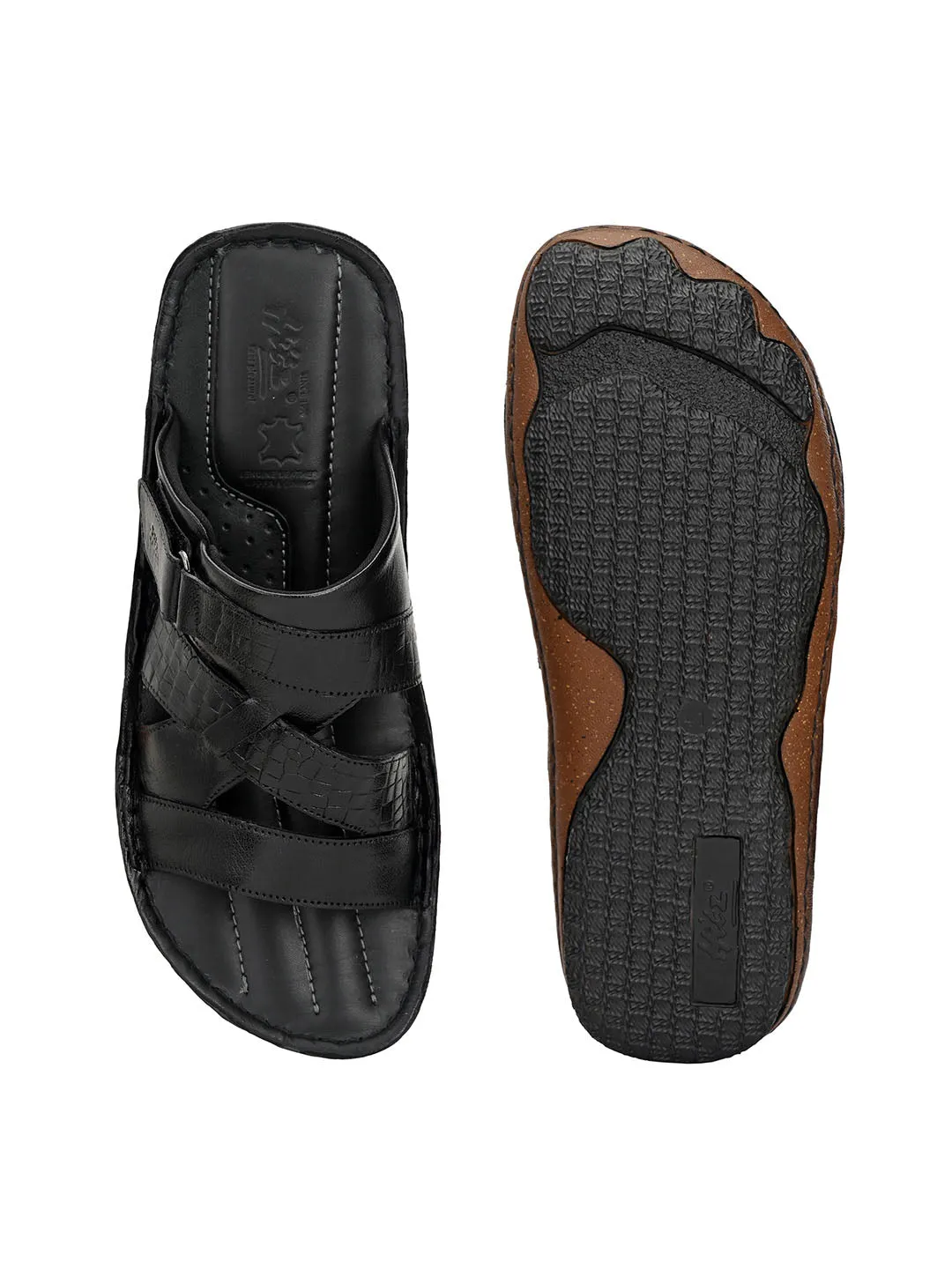 HITZ7357 Men's Black Leather Casual Open Slipper