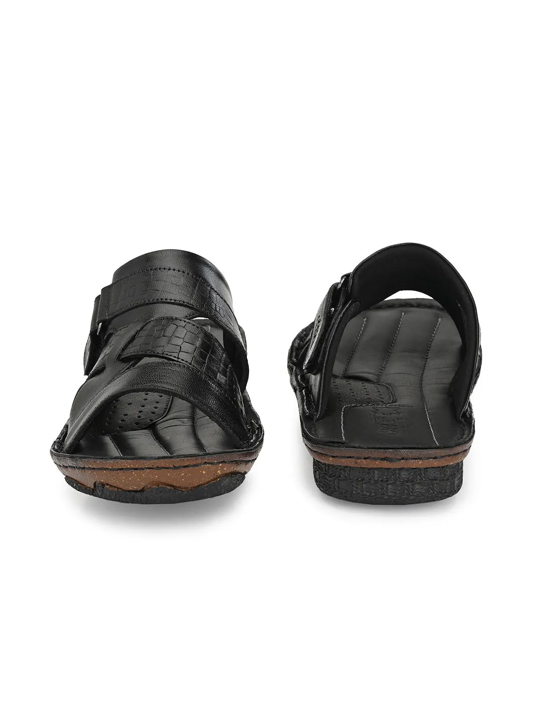 HITZ7357 Men's Black Leather Casual Open Slipper
