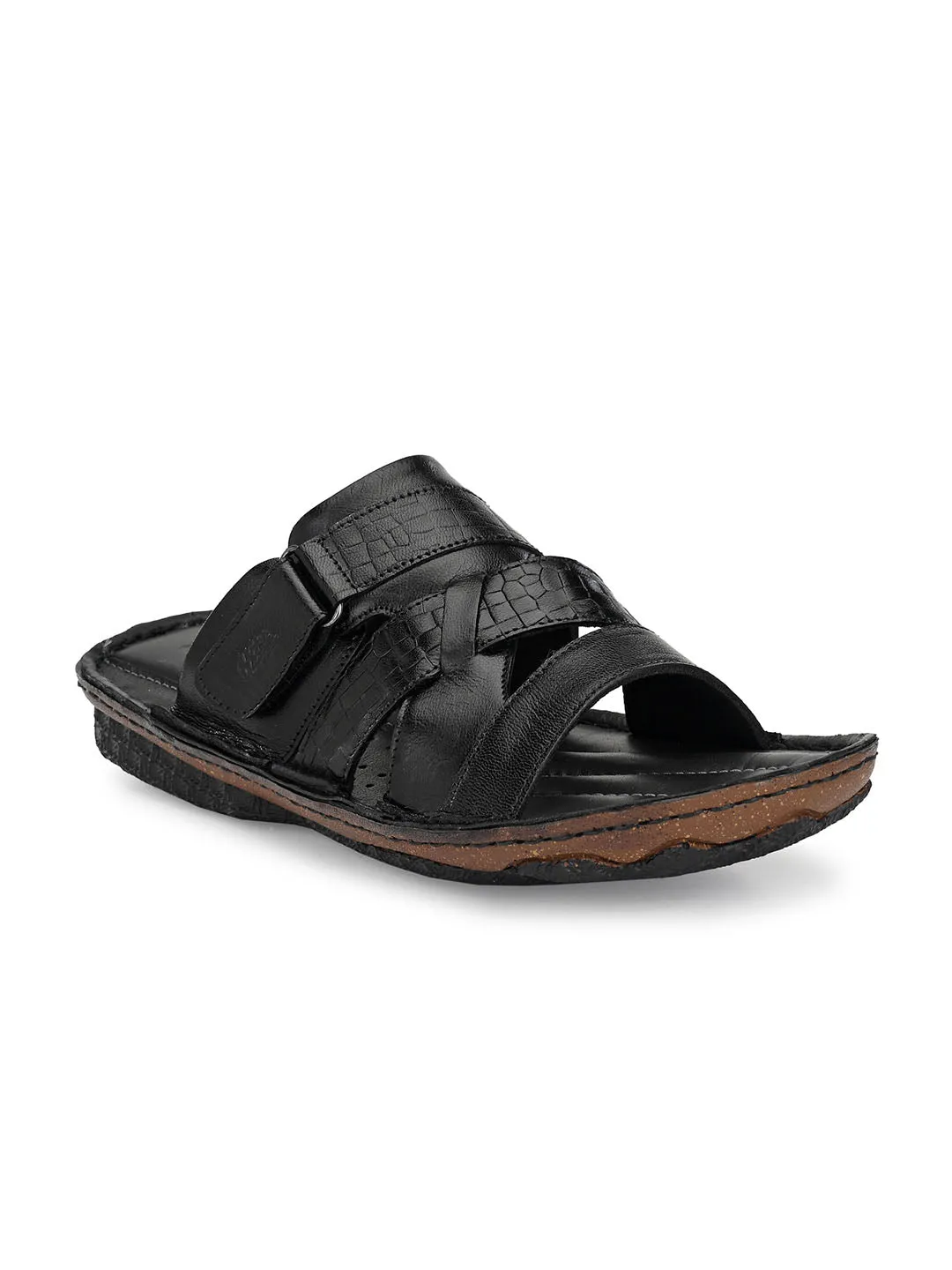 HITZ7357 Men's Black Leather Casual Open Slipper