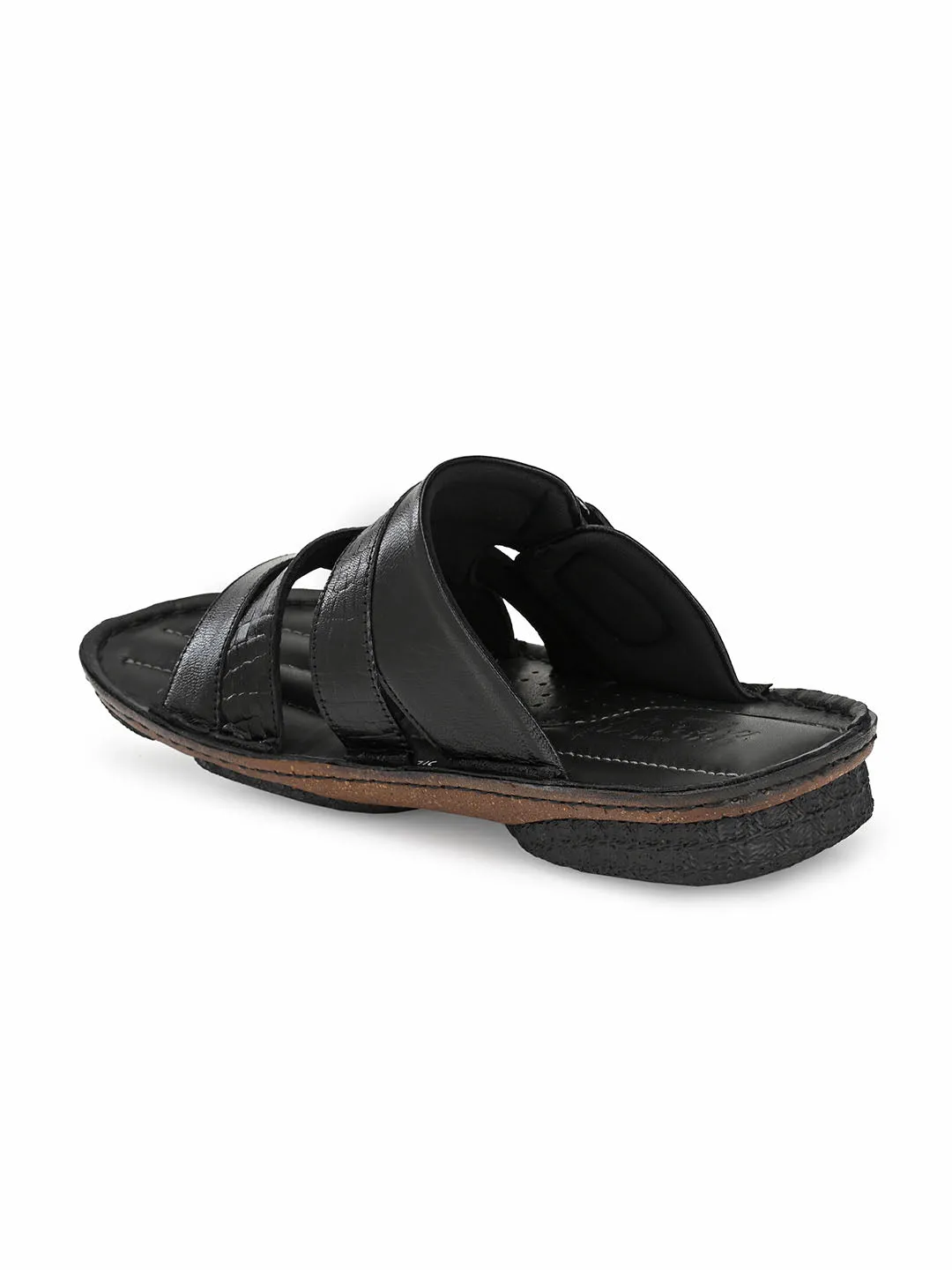 HITZ7357 Men's Black Leather Casual Open Slipper