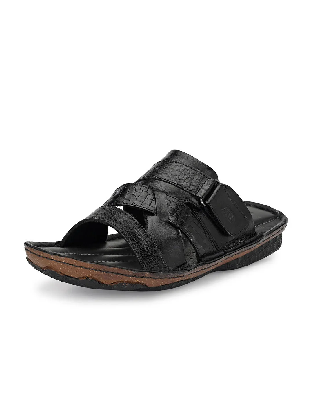 HITZ7357 Men's Black Leather Casual Open Slipper