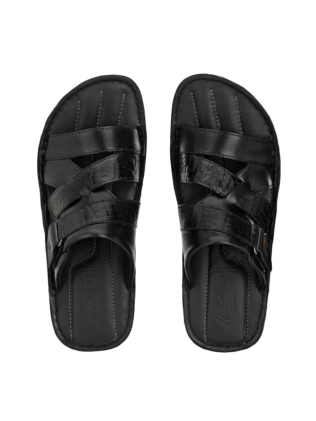 HITZ7357 Men's Black Leather Casual Open Slipper