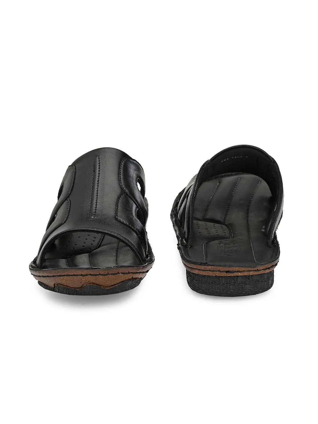 HITZ7358 Men's Black Leather Casual Open Slipper