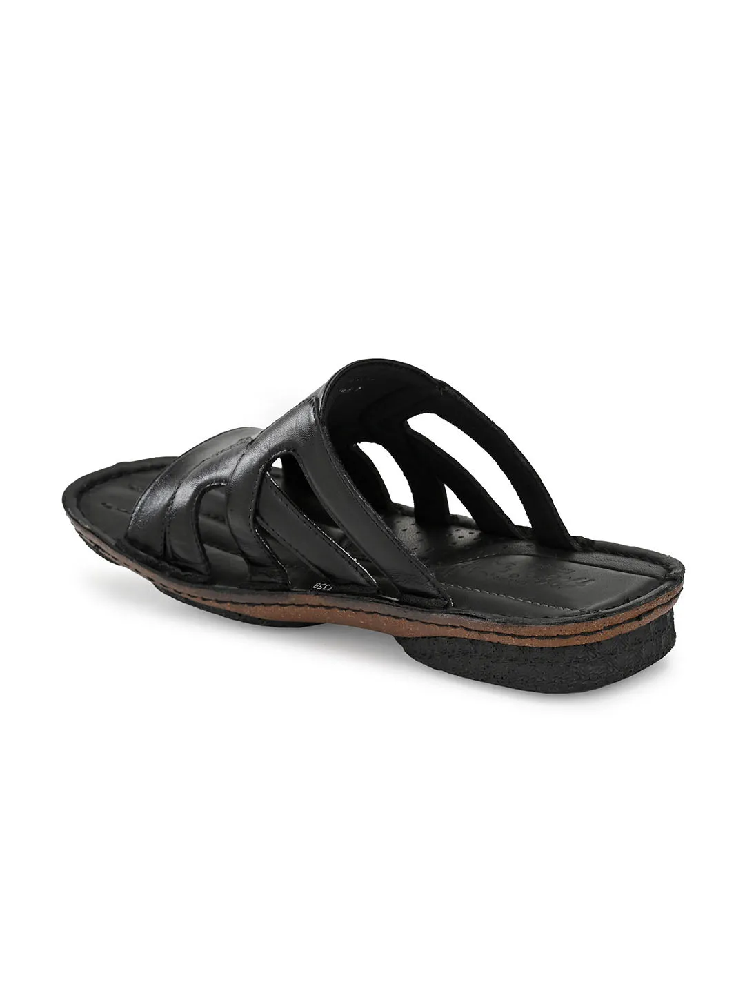 HITZ7358 Men's Black Leather Casual Open Slipper