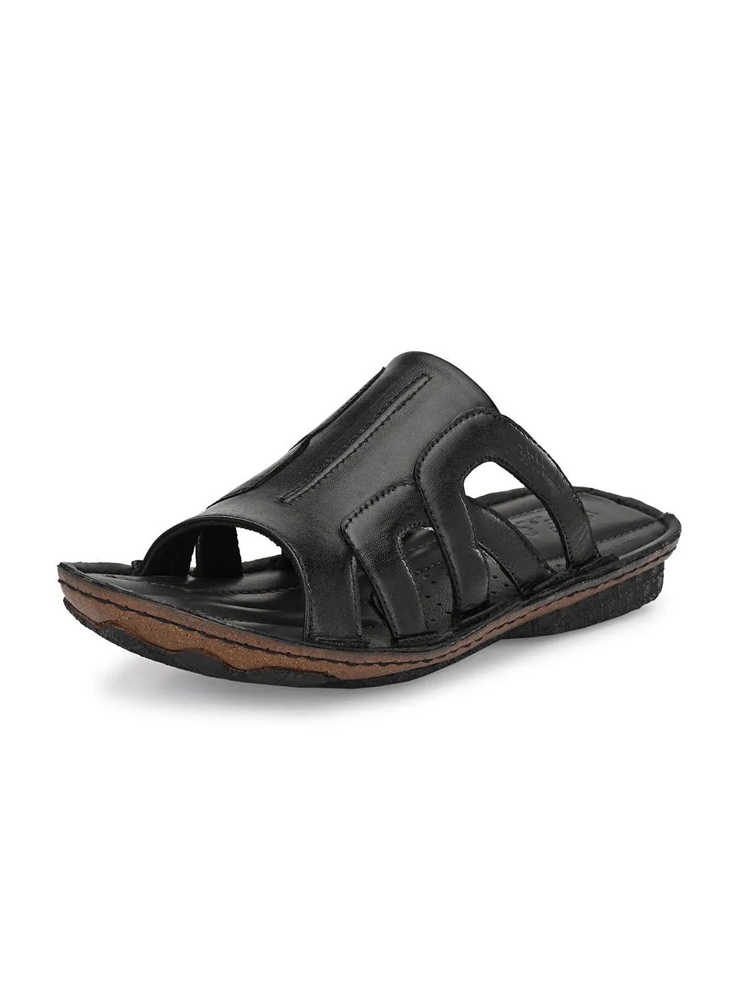 HITZ7358 Men's Black Leather Casual Open Slipper