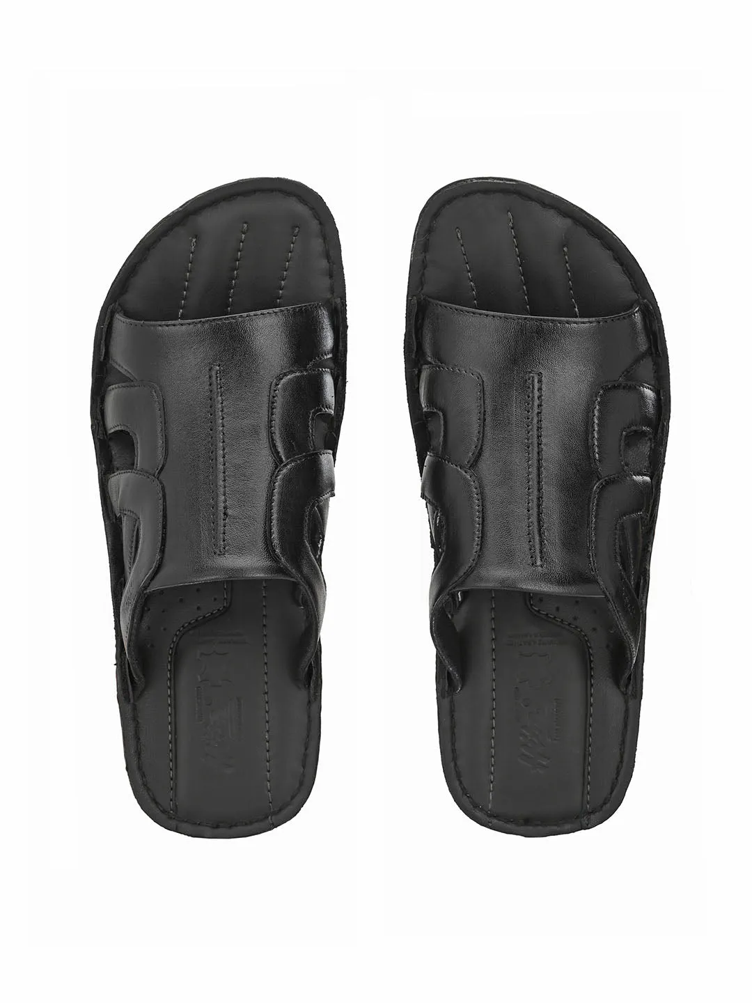 HITZ7358 Men's Black Leather Casual Open Slipper