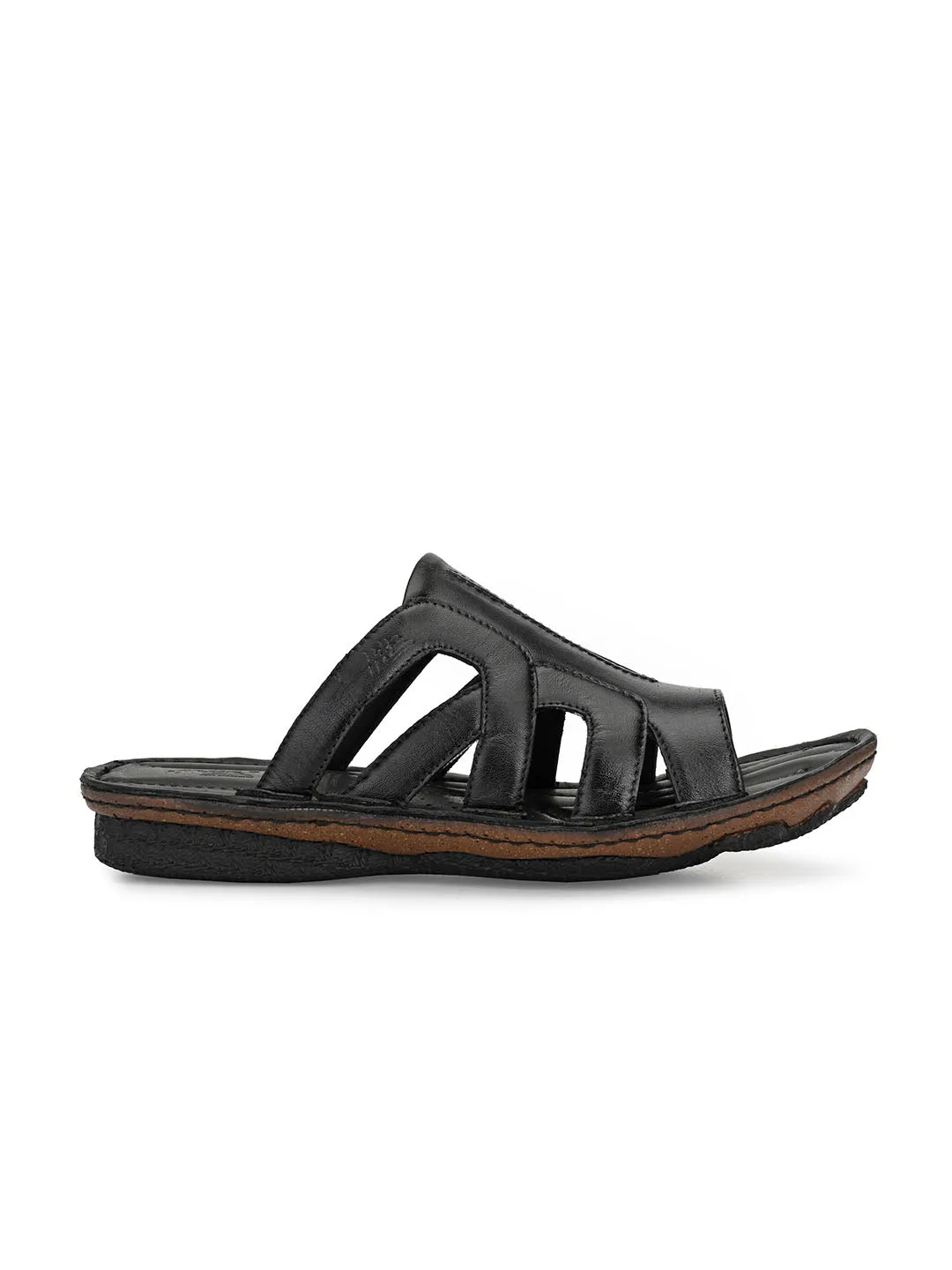 HITZ7358 Men's Black Leather Casual Open Slipper