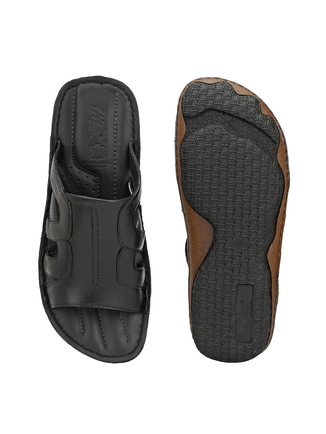 HITZ7358 Men's Black Leather Casual Open Slipper
