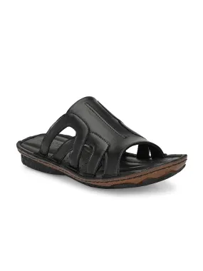 HITZ7358 Men's Black Leather Casual Open Slipper