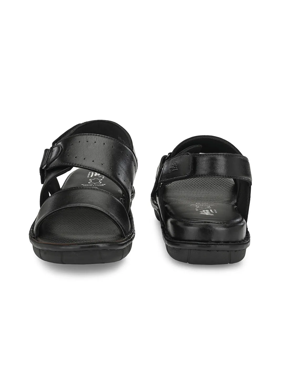 HITZ9201 Men's Black Leather Casual Velcro Sandals