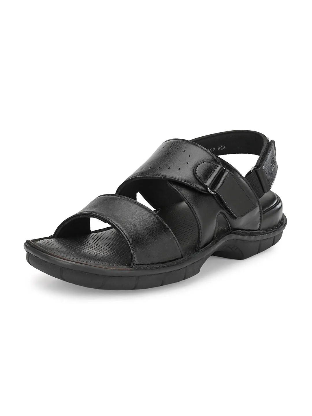 HITZ9201 Men's Black Leather Casual Velcro Sandals
