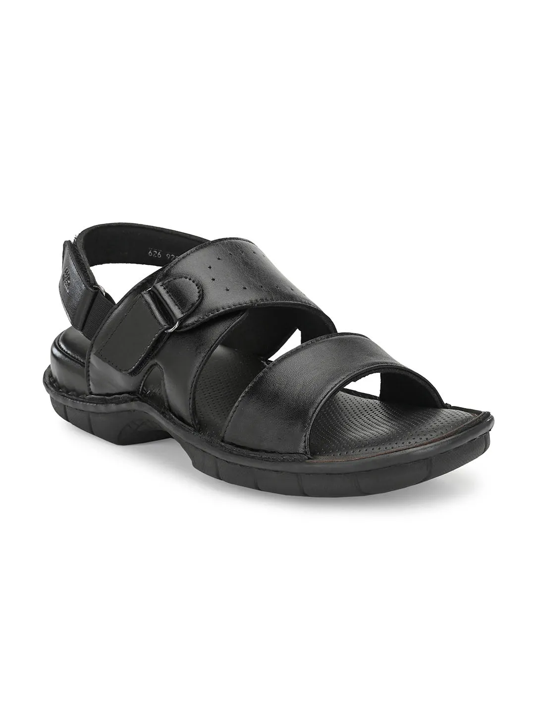 HITZ9201 Men's Black Leather Casual Velcro Sandals