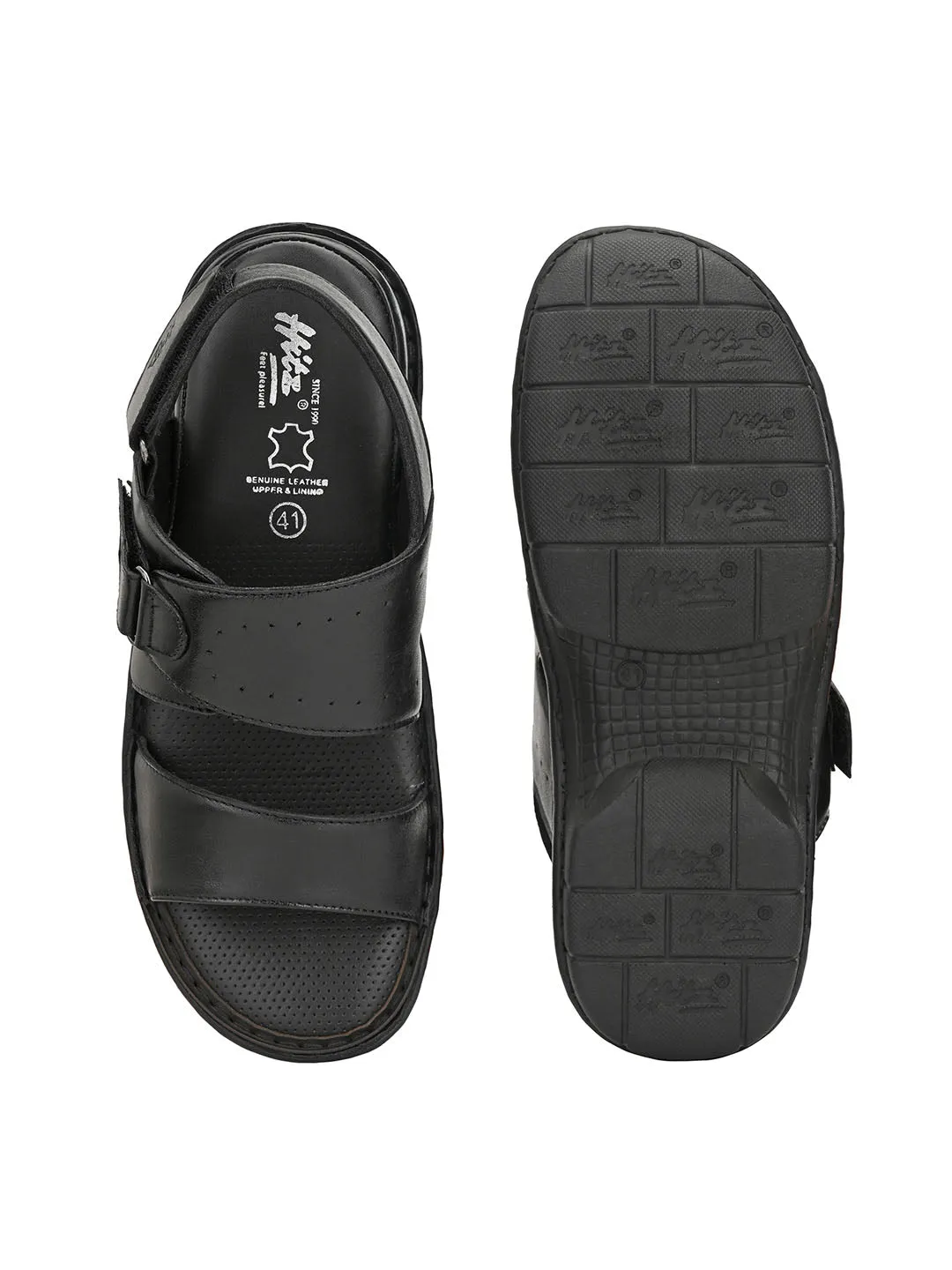 HITZ9201 Men's Black Leather Casual Velcro Sandals