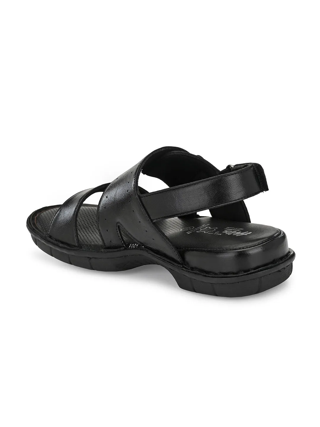 HITZ9201 Men's Black Leather Casual Velcro Sandals