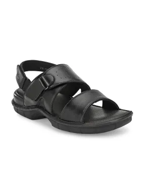 HITZ9201 Men's Black Leather Casual Velcro Sandals