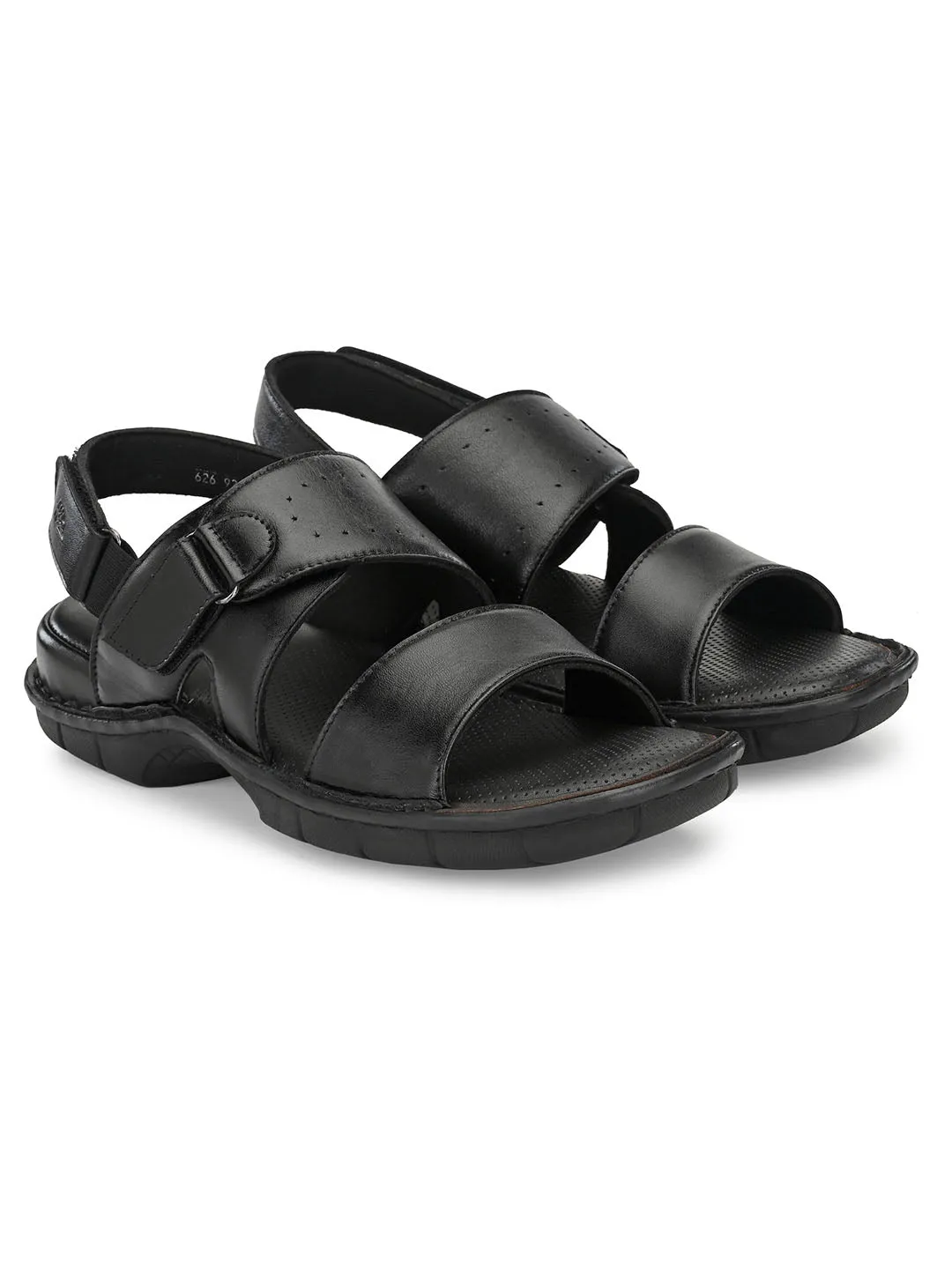 HITZ9201 Men's Black Leather Casual Velcro Sandals