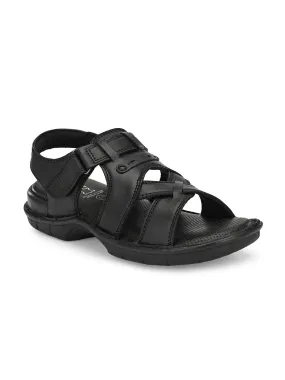 HITZ9214 Men's Black Leather Casual Velcro Sandals