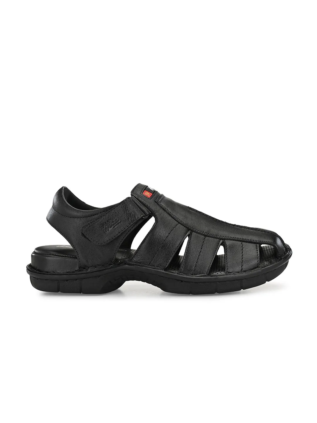 HITZ9601 Men's Black Leather Casual Velcro Sandals