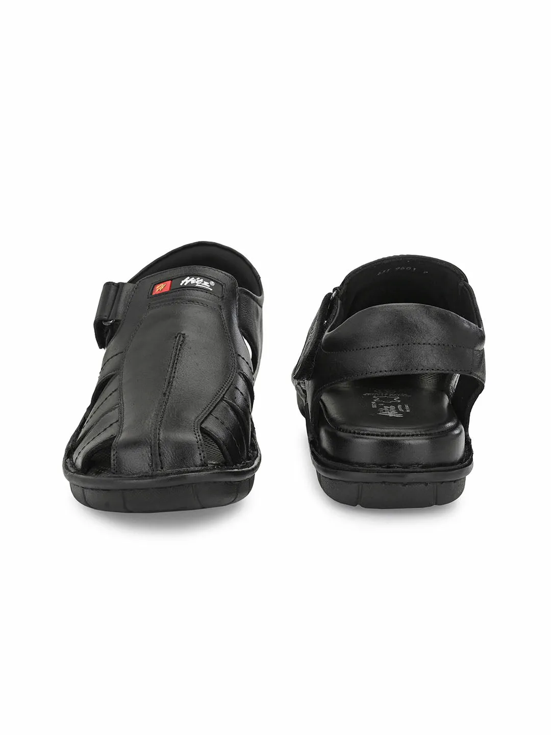 HITZ9601 Men's Black Leather Casual Velcro Sandals